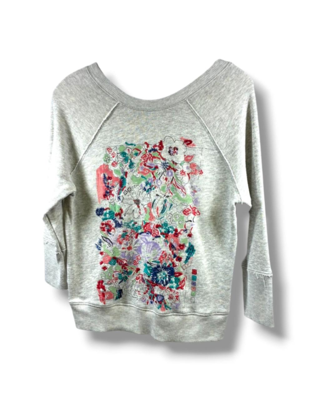 Postmark Anthropologie Floral Embroidered Sweatshirt in Gray Size S
